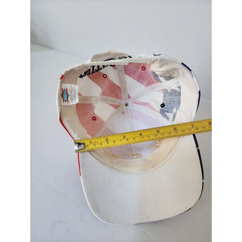 Vintage USA United States Stars Snapback Hat Nissin Cap Adjustable, White Red